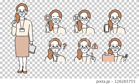 Casually dressed female IT engineer illustration set B (full body, bust up, expressive facial expressions & portraits) Casually dressed female IT engineer illustration set B (full body, bust up, expressive facial expressions & portraits) 126265755