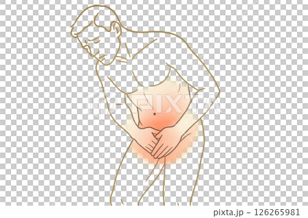 Discomfort conveys information about pelvic pain in men using red highlighting on a male silhouette , health awareness and graphic design improves patient engagement in education 126265981