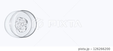 A sample of skin serum or moisturizing gel in a Petri dish. A cosmetic product. Copy space 126266200