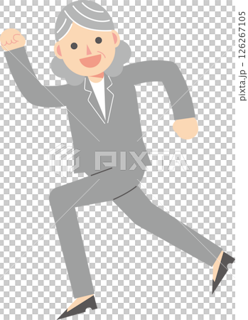 A woman in a suit that runs with a smile 126267105