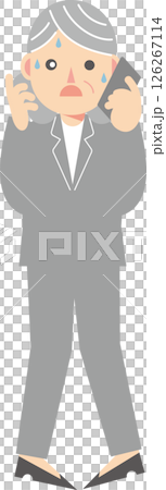 A woman in a suit making a phone call while sweating A woman in a suit making a phone call while sweating 126267114