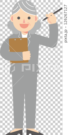 一位身穿西裝、手持剪貼簿的女士 一位身穿西裝、手持剪貼簿的女士 126267127