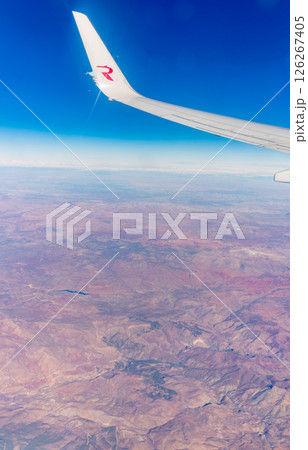 Aerial view on arabian desert and Red sea mountains from airplane 126267405