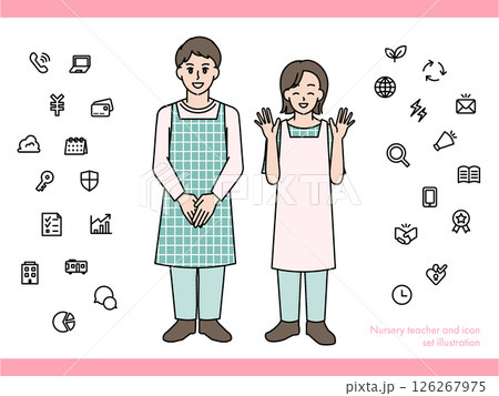 消防士の男性女性のイラスト素材セットA（全身・バストアップ 感情豊かな表情＆ポーズ） 126267975