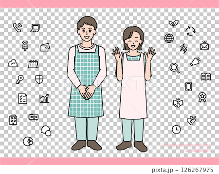 消防士の男性女性のイラスト素材セットA（全身・バストアップ 感情豊かな表情＆ポーズ） 126267975