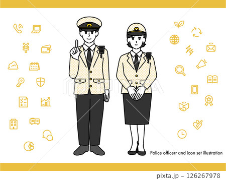 消防士の男性女性のイラスト素材セットA（全身・バストアップ 感情豊かな表情＆ポーズ） 126267978