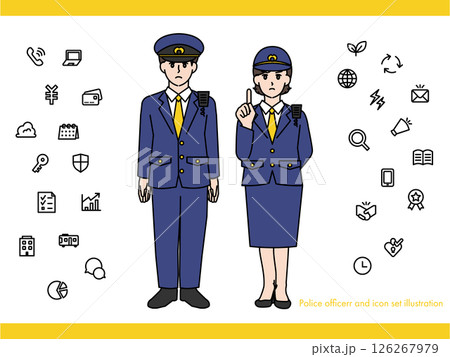 消防士の男性女性のイラスト素材セットA（全身・バストアップ 感情豊かな表情＆ポーズ） 126267979