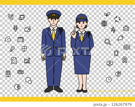消防士の男性女性のイラスト素材セットA（全身・バストアップ 感情豊かな表情＆ポーズ） 126267979