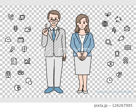 弁護士の男性女性のイラスト素材セットB（全身・バストアップ／感情豊かな表情＆ポーズ） 126267985
