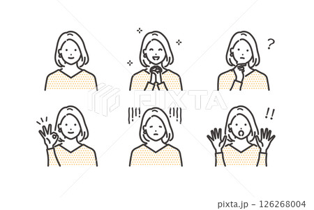 女性のいろいろな表情の素材セット 126268004
