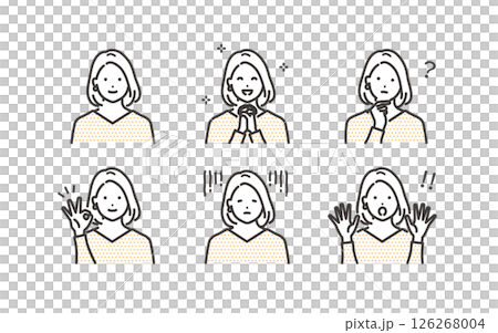 女性のいろいろな表情の素材セット 126268004