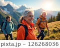 Elderly gray-haired women on a walk in the mountains 126268036