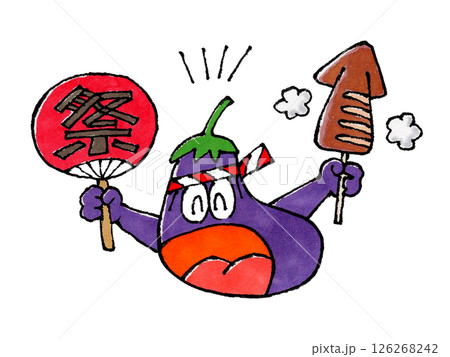 ナスのキャラクターと夏祭り 126268242