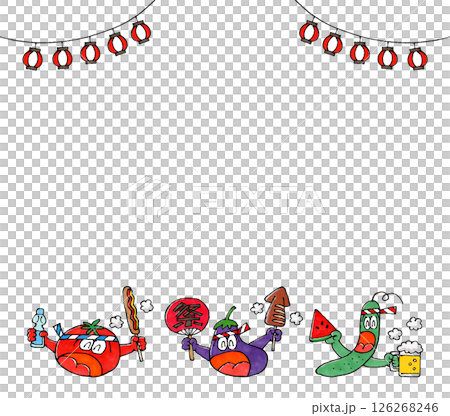 夏季節慶與夏季蔬菜人物（茄子、番茄、黃瓜）複製空間 126268246