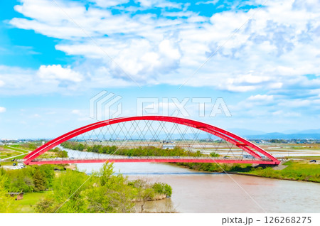 赤いアーチ橋 本川橋 赤いアーチ橋 本川橋 126268275