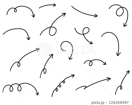 手書きのゆるい矢印アイコンのベクターイラストセット。方向、手描き、シンプル、やじるし 126268497
