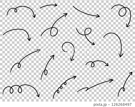 手書きのゆるい矢印アイコンのベクターイラストセット。方向、手描き、シンプル、やじるし 126268497