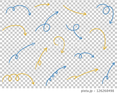 手書きのゆるい矢印アイコンのベクターイラストセット。方向、手描き、シンプル、やじるし 手書きのゆるい矢印アイコンのベクターイラストセット。方向、手描き、シンプル、やじるし 126268498