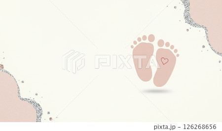 Newborn celebration design with heart footprints and glitter accents 126268656