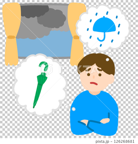 一名男子正在考慮是否要帶傘 126268681