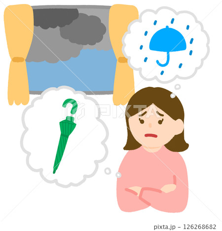傘を持って行こうか迷っている女性 傘を持って行こうか迷っている女性 126268682