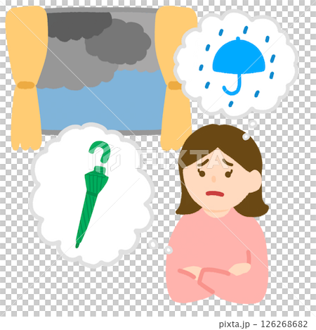 傘を持って行こうか迷っている女性 傘を持って行こうか迷っている女性 126268682