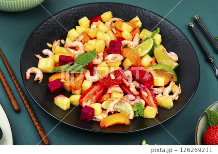 Delicious fresh salad with prawn. 126269211