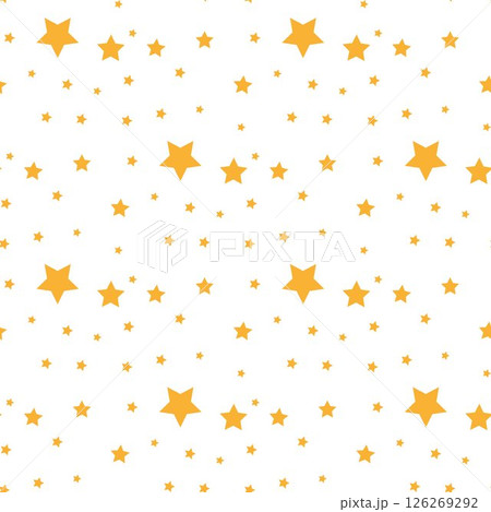 Seamless pattern with cute yellow hand drawn sky with stars on white background. Funny festive wrapping paper. Vector illustration. 126269292