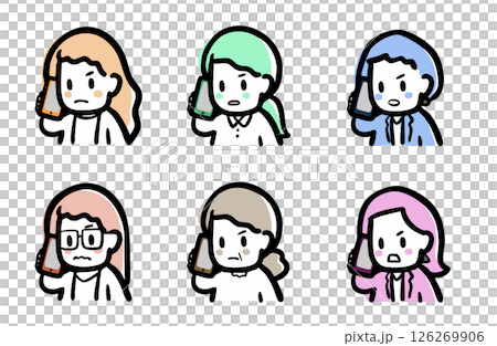 Variations of a woman on a phone call with an angry expression 126269906