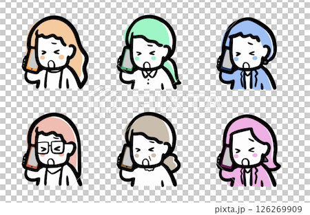 Variations of a woman on a phone call with a troubled expression Variations of a woman on a phone call with a troubled expression 126269909