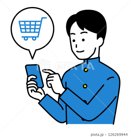 スマートフォンでネットショッピングをする男子学生 126269944