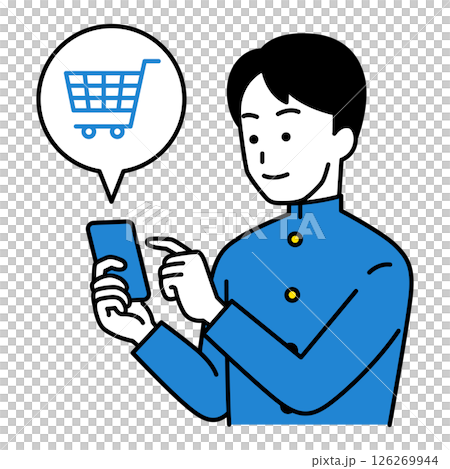 男學生用智慧型手機進行網路購物 126269944