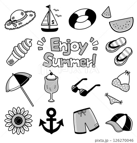 ポップで可愛い夏のアイテムセット:モノクロ ポップで可愛い夏のアイテムセット:モノクロ 126270046