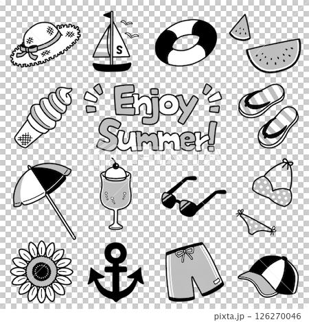 ポップで可愛い夏のアイテムセット:モノクロ ポップで可愛い夏のアイテムセット:モノクロ 126270046