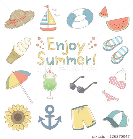 シンプルでナチュラルな夏のアイテムセット:主線あり シンプルでナチュラルな夏のアイテムセット:主線あり 126270047