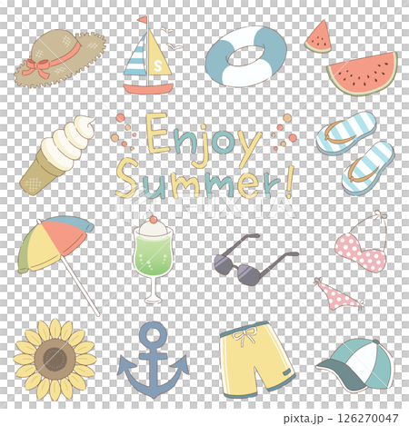 シンプルでナチュラルな夏のアイテムセット:主線あり シンプルでナチュラルな夏のアイテムセット:主線あり 126270047