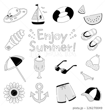 シンプルでナチュラルな夏のアイテムセット：モノクロ 126270049