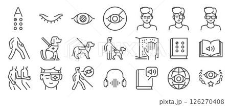 Blind icon set. It includes blindness, impaired vision, inability, disability, and more icons. Blind icon set. It includes blindness, impaired vision, inability, disability, and more icons. 126270408