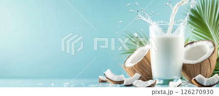 Refreshing Coconut Milk and Oil Composition with Tropical Leaves 126270930