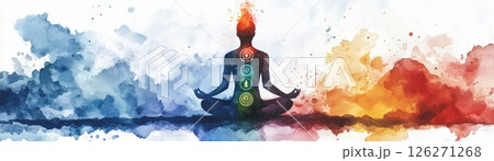 Watercolor Meditation Figure with Chakra Energy Watercolor Meditation Figure with Chakra Energy 126271268