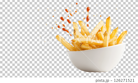 Mouthwatering Crispy Golden French Fries in a Bowl on a White Background 126271521