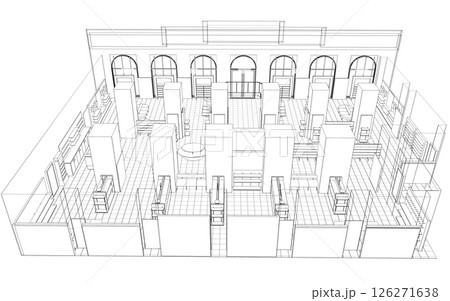 shopping mall, contour visualization, 3D illustration, sketch, outline shopping mall, contour visualization, 3D illustration, sketch, outline 126271638