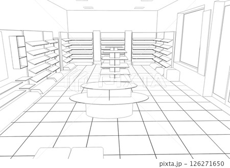shopping mall, contour visualization, 3D illustration, sketch, outline shopping mall, contour visualization, 3D illustration, sketch, outline 126271650