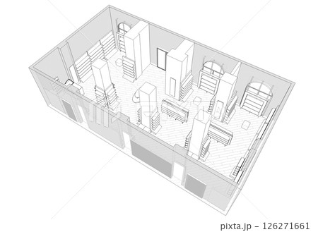 shopping mall, contour visualization, 3D illustration, sketch, outline shopping mall, contour visualization, 3D illustration, sketch, outline 126271661