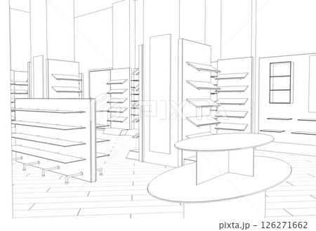 shopping mall, contour visualization, 3D illustration, sketch, outline shopping mall, contour visualization, 3D illustration, sketch, outline 126271662