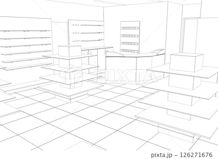 shopping mall, contour visualization, 3D illustration, sketch, outline shopping mall, contour visualization, 3D illustration, sketch, outline 126271676
