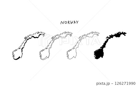 モノクロの立体的なノルウェーの地図の手書きベクターイラスト モノクロの立体的なノルウェーの地図の手書きベクターイラスト 126271990