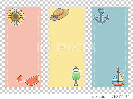 Pop and cute summer item frame set: with main line, rectangular, vertical writing, 3 types Pop and cute summer item frame set: with main line, rectangular, vertical writing, 3 types 126272124