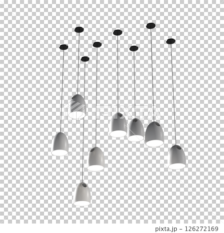 chandelier on the ceiling isolated on transparent background, hanging lamp, pendant light, 3D illustration, cg render 126272169