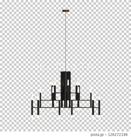 chandelier on the ceiling isolated on transparent background, hanging lamp, pendant light, 3D illustration, cg render 126272186